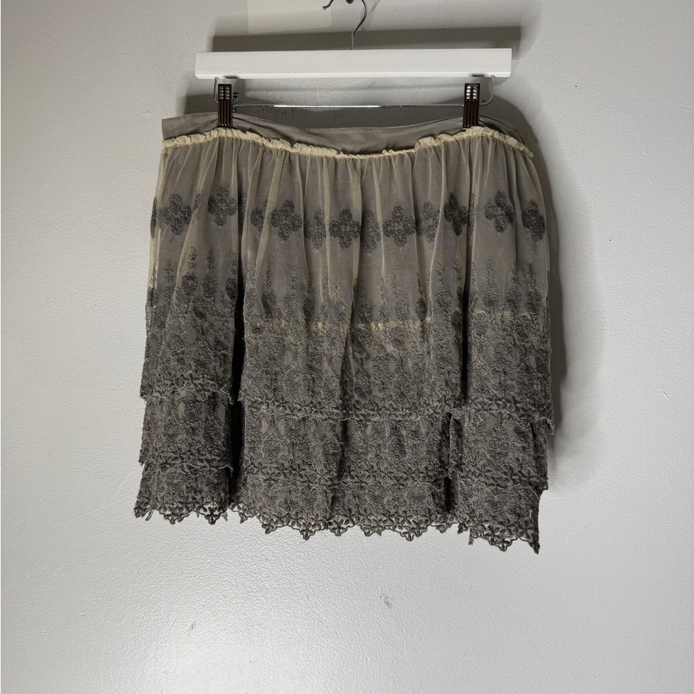 garnet hill Tiered Ruffle Tulle Grey Mini Skirt Size 14